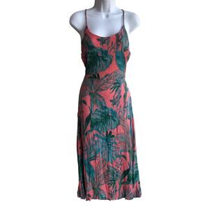 Cynthia Rowley Coral and Green Crinkle Fabric Slip Dress with Side Ties size 12